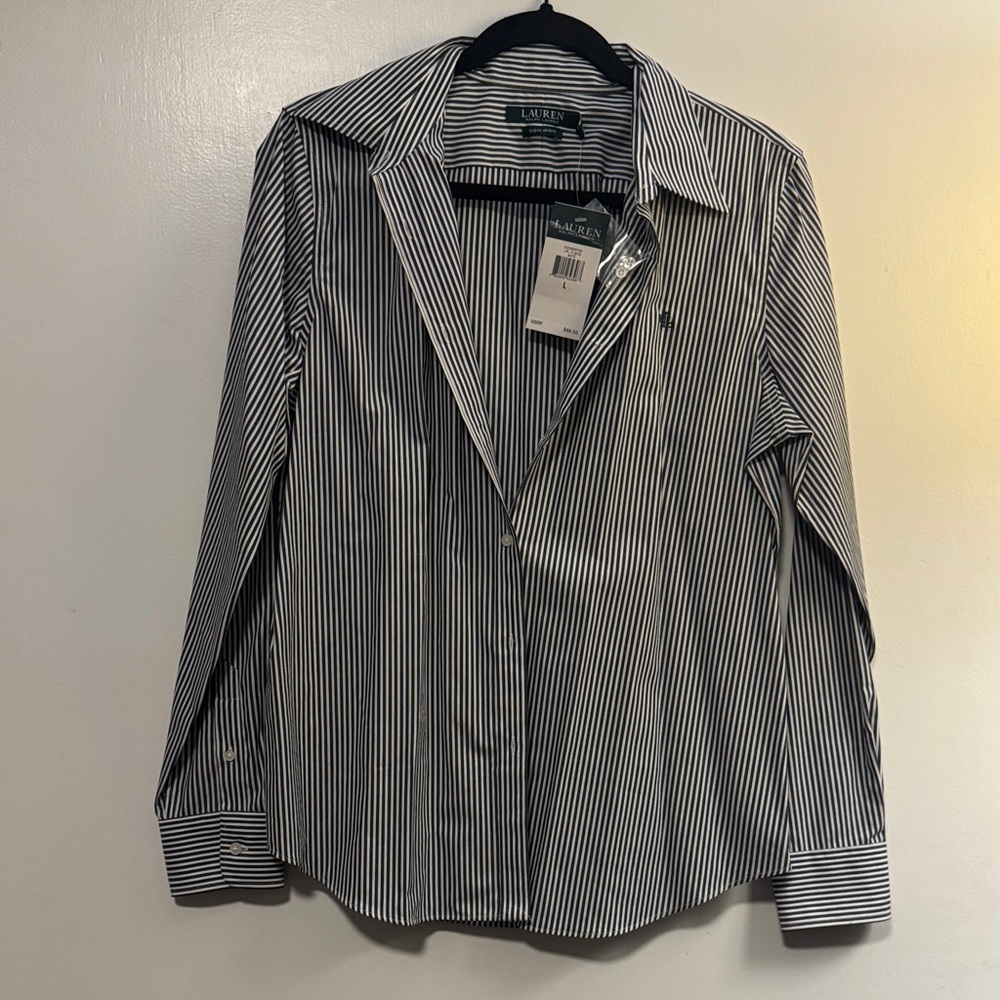 Lauren Ralph Lauren Dark Grey and White Striped Dress Shirt